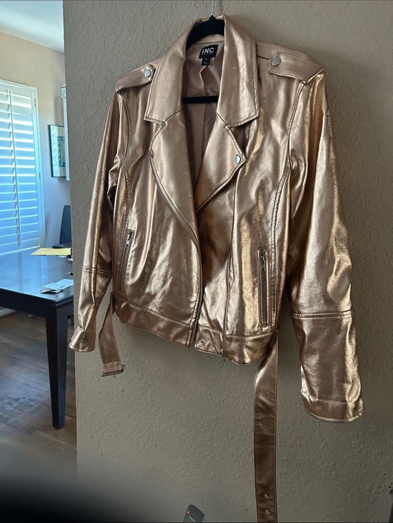INC International Concepts Jackets & Blazers - INC International Concepts Metallic Rose Gold Moto-Style Jacket